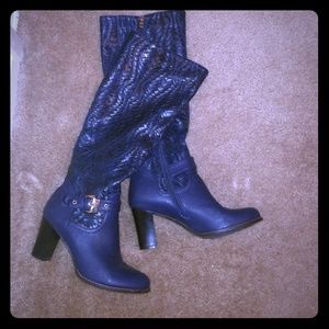 Navy faux snake skin boots
